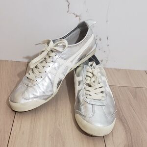 Onitsuka Tiger Mexico 66 Silver Sneakers Womens 9 Metallic Leather Low Tops
